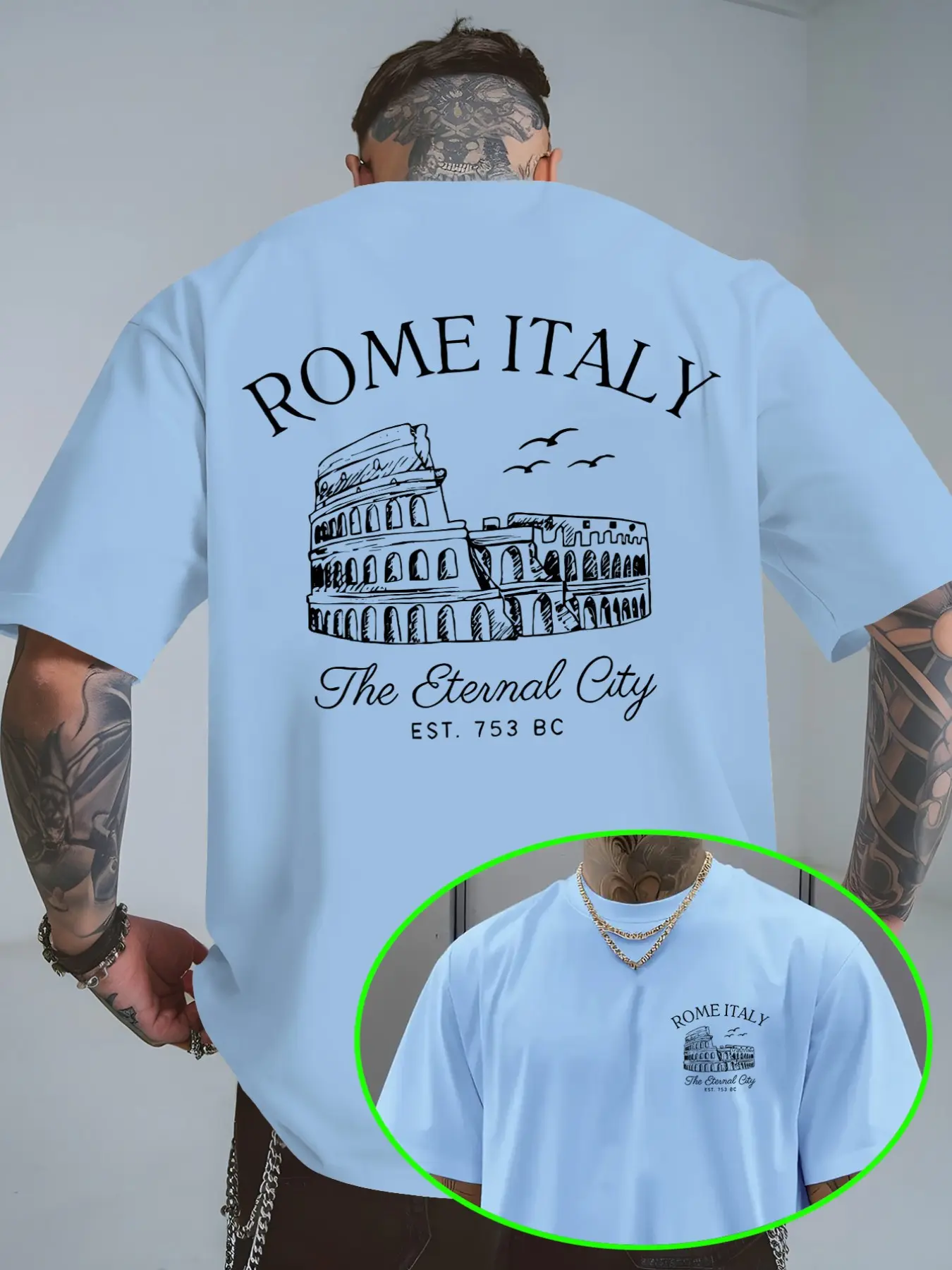 Rome Italy Print T-Shirt, Street Style Short Sleeve Top, Streetwear, Youth Fashion, Unique Design, All-Season Wear, Casual Letters Pattern