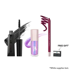 Fenty Beauty Lip ‘N Lash Trio—Million Dollar Creator Collective: Trace’d Out Pencil Lip Liner, Gloss Bomb Oil Luminizing Lip Oil ‘N Gloss + Hella Thicc Volumizing Mascara with Sharpener Gift