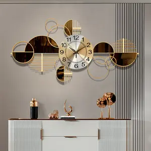 Metal Wall Clock Decorative 3D Metal Wall Art Clock For Living Room Bedroom Creative Modern Big Wall Clock Decor With Silent No-Ticking 34 X 17 Inch