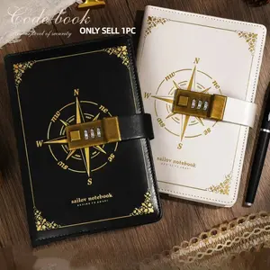 Creative Password Lock Diary, 1 Set Leather Password Lock Diary, Compass Pattern Digital Password Notebook, Office Stationery & Supplies