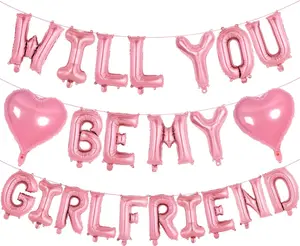 Pink Heart-shaped Proposal Balloons 16 Inch 'WILL YOU BE MY GIRLFRIEND' Balloons Foil Balloons for Valentines Day Weddings Engagements Bridal Showers Birthday Parties or Romantic Occasions