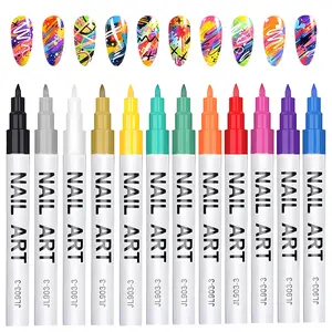 12 Color 0.7mm Art Pens Quick Dry Water-Based Graffiti Dotting Liner for Valentine's Day Manicure Home Salon Nail Painting
