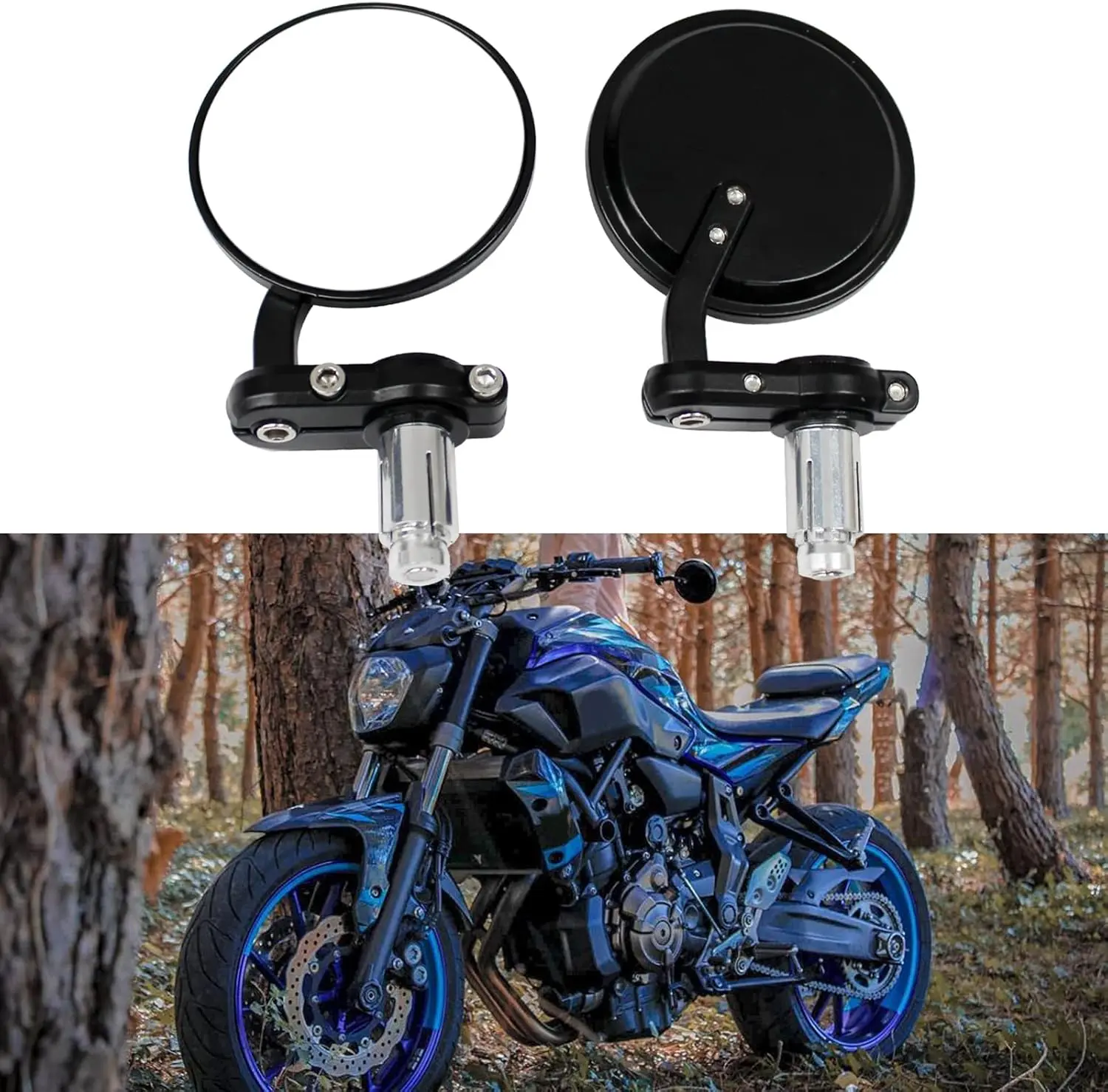 7/8 22mm Universal Round CNC Motorcycle Rear View Bar End Mirrors For Street Bike Sport Bike Cafe Racer Black