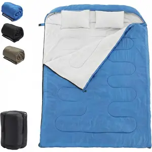 Double Sleeping Bag for Adults 2 Person – Lightweight 8lbs Portable Sleeping Bag with 2 Pillows, 90.5"x61" Cold Weather Warm Camping Bag for Backpacking, Hiking, Outdoor Adventure