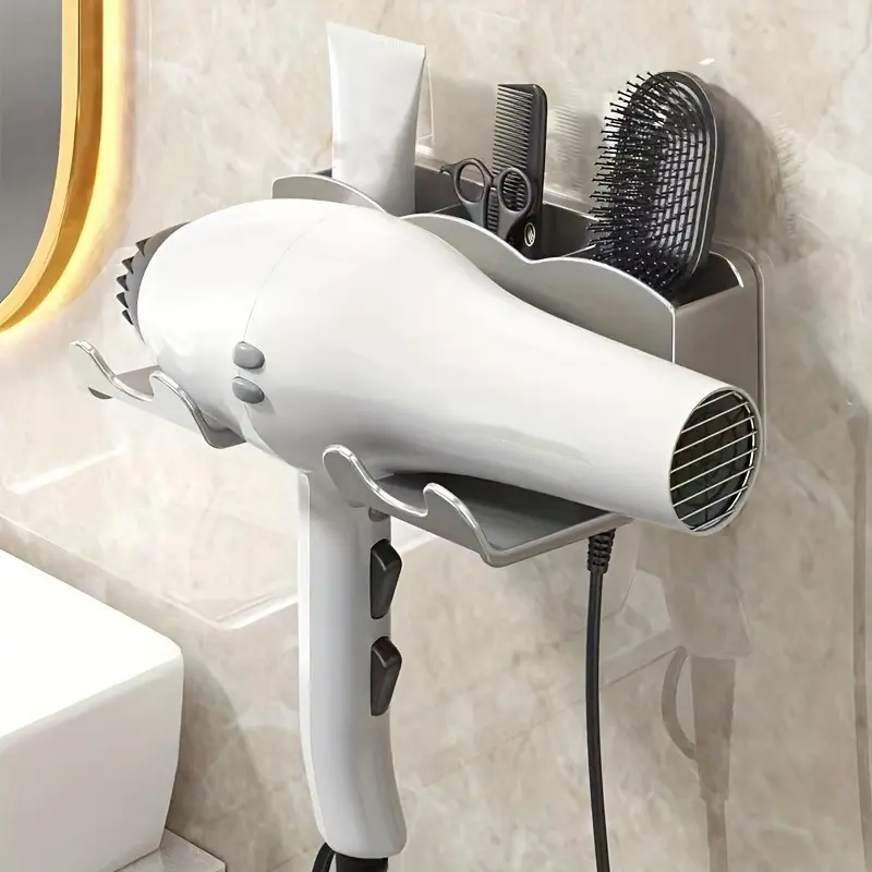 1pc Hair dryer storage rack, non perforated bathroom wall mounted bracket, bathroom air duct storage, Bathroom Organizing Accessories, Bathroom Organization