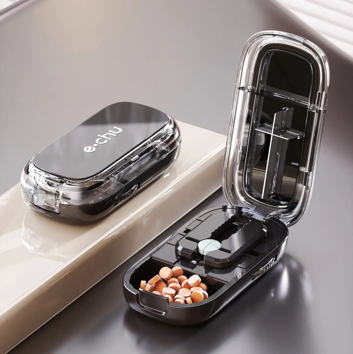 Storage Box Adjustable Pill Cutter Splitter for Tiny and Small Tablets, Cutting into Pills to 1/2 and 1/4, with Precise Alignment Functionality Medical Organizer Healthcare