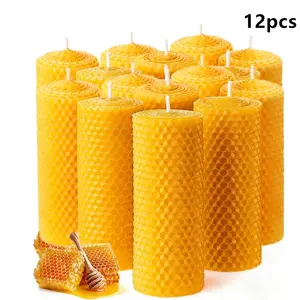 Pure Beeswax Candles 100% Natural Honeycomb Texture 10x3.5cm No Additives Sweet Honey Scent Perfect for Self-Care Night 12pcs