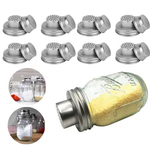 4/8 Pack Mason Jar Shaker Lids Stainless Steel with Silicone Seals for Spices Dredge Flour Sugar Salt Peppers and Any REGULAR MOUTH Canning Lid