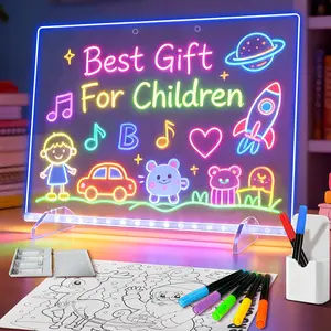 Led Drawing Board with 13 Light Effects, 16" Rechargeable Glow Doodle LED Note Board with Colors, Neon Light Up Drawing Tablet Gifts for Kids for Easter Birthday Christmas Gift Ideas | Girl Birthday gift