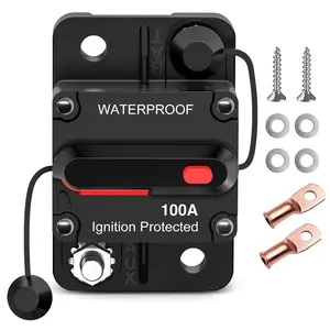 Nilight 100A Circuit Breaker Resettable 12-48V DC Manual Reset w/Copper Wire Lugs Surface Mount Overload Protection for Car Audio Sound Amplifier System RV Marine Boat Truck, 2 Years Warranty