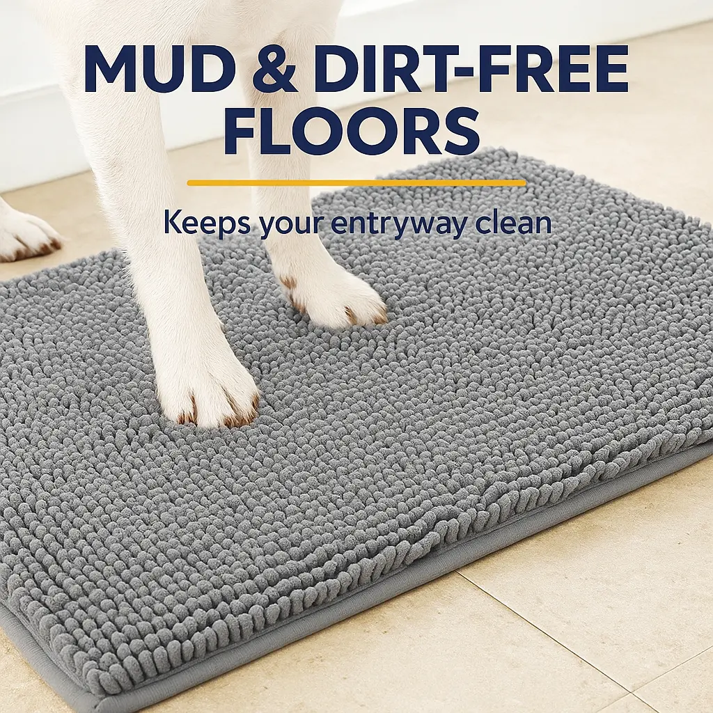 Original Dog Door Mat for Muddy Paws, Super Absorbent Microfiber, Non-Slip Washable Pet Rug, Quick Dry Chenille Entryway Carpet, Machine Washable Indoor Outdoor mat, Charcoal 19"x30"