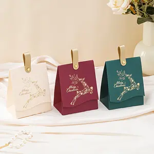 10-Pack Christmas Gift Boxes with Leather Handles, Festive & Designs, Perfect for Cookies Candies & Small Gifts