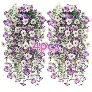 4-Pack Realistic Hanging Flowers Artificial Plants, Lifelike Artificial Flower, Realistic Faux Flowers, Decorative Faux Flowers, Vibrant Colors, Silk Viola Fake Flowers with Eucalyptus Leaves, UV Resistant, Home Garden Decor
