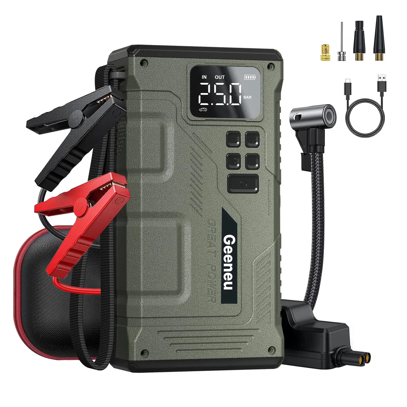 Vehicle Jump Starter 10 in 1 the 6000A Car Jump Starter with Air Compressor,Upgraded Portable Car Battery Charger Peak Current (9L Gasoling/7.5L Diesel Engine) 12V Jump Box Battery Pack with LED Lighting, Power Bank Automotive