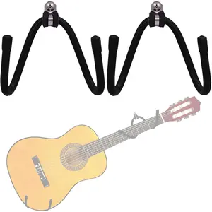 Horizontal Guitar Wall Mount Hanger, 2 Pack Guitar Hanger Wall Hook Holder Stand Storage Display Rack with Screws for Acoustic, Electric, Ukulele, Bass, Banjo, Mandolin