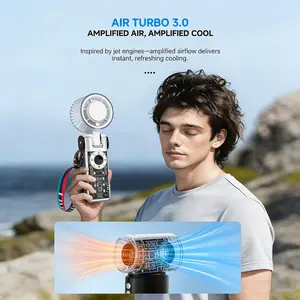 13000RPM Transparent Mecha Turbo Fan: 199 Speeds Ice-Cool Ventilador with 3H Battery & Lanyard for Camping & Games (White)