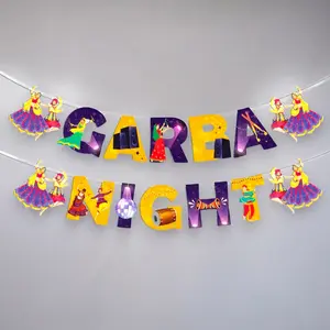 Garba Night Banner for Hindu Navratri Festival Celebration Bunting Diy Home Indoor Outdoor Decoration Indian Party Supplies Garba Decor Ideas