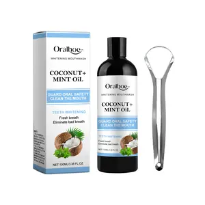 Oralhoe Coconut Mint Oil, Coconut Mint Mouthwash Fresh Breath Care Gum Stain Removal Mouthwash protect teeth Restore