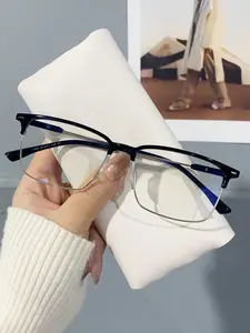 Fashion Metal Half Frame Business Style Rectangular Glasses for Men and Women, All-Season Wear, Daily Use, Student Essentials, Fashion Frame Eyeglasses, Stylish Square Frames