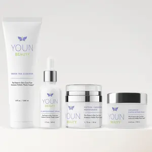Youn Beauty 2 Minutes/5 Years Younger Skin Care System Sensitive Skin with Green Tea Cleanser Peptide Bakuchiol Moisturizer & Advanced Exfoliating Cream