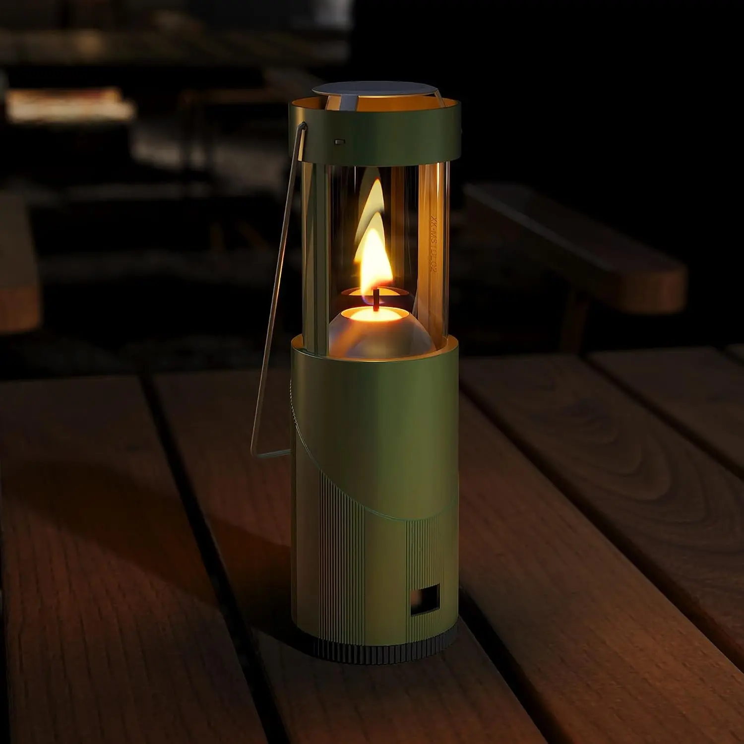 Mini Candle Lantern for Real Candles, 15H Camping Emergency Light, Green | Retractable, Hangable, Portable, Survival candle lantern for power outages, 15H+ long burning, Storage bag + 1 candle inside