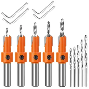 14Pcs Countersink Drill Bit Set - 5 Countersink Drill Bit Sets (2.8–4mm) With 1/4" Hex Shank + 5 Replaceable HSS Bits + 4 Allen Wrenches for Precision Woodworking - Home Improvement.