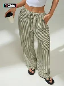 Women's Striped Print Drawstring Waist Wide Leg Pants, Casual Comfy Trousers for Daily Wear, Ladies Bottoms for All Seasons, Womenswear