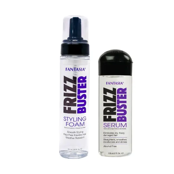 Fantasia IC Frizz Buster Haircare Bundle - 6oz Smooth, Lightweight Serum + 8.5oz Styling Foam Frizz Control Duo