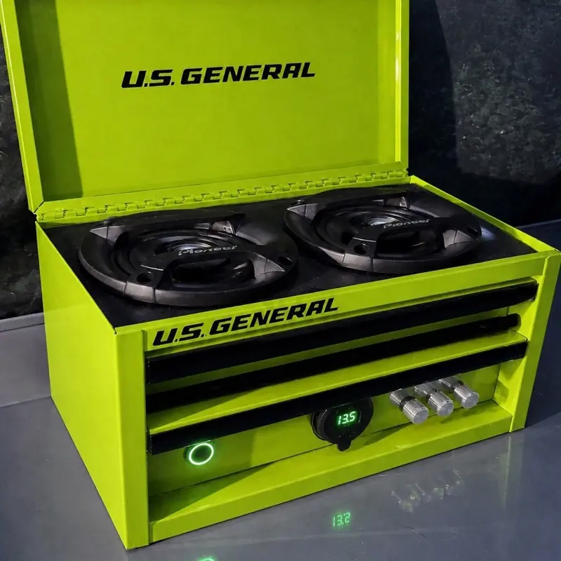 Green mini tool box Bluetooth speaker- voltmeter- charging ports