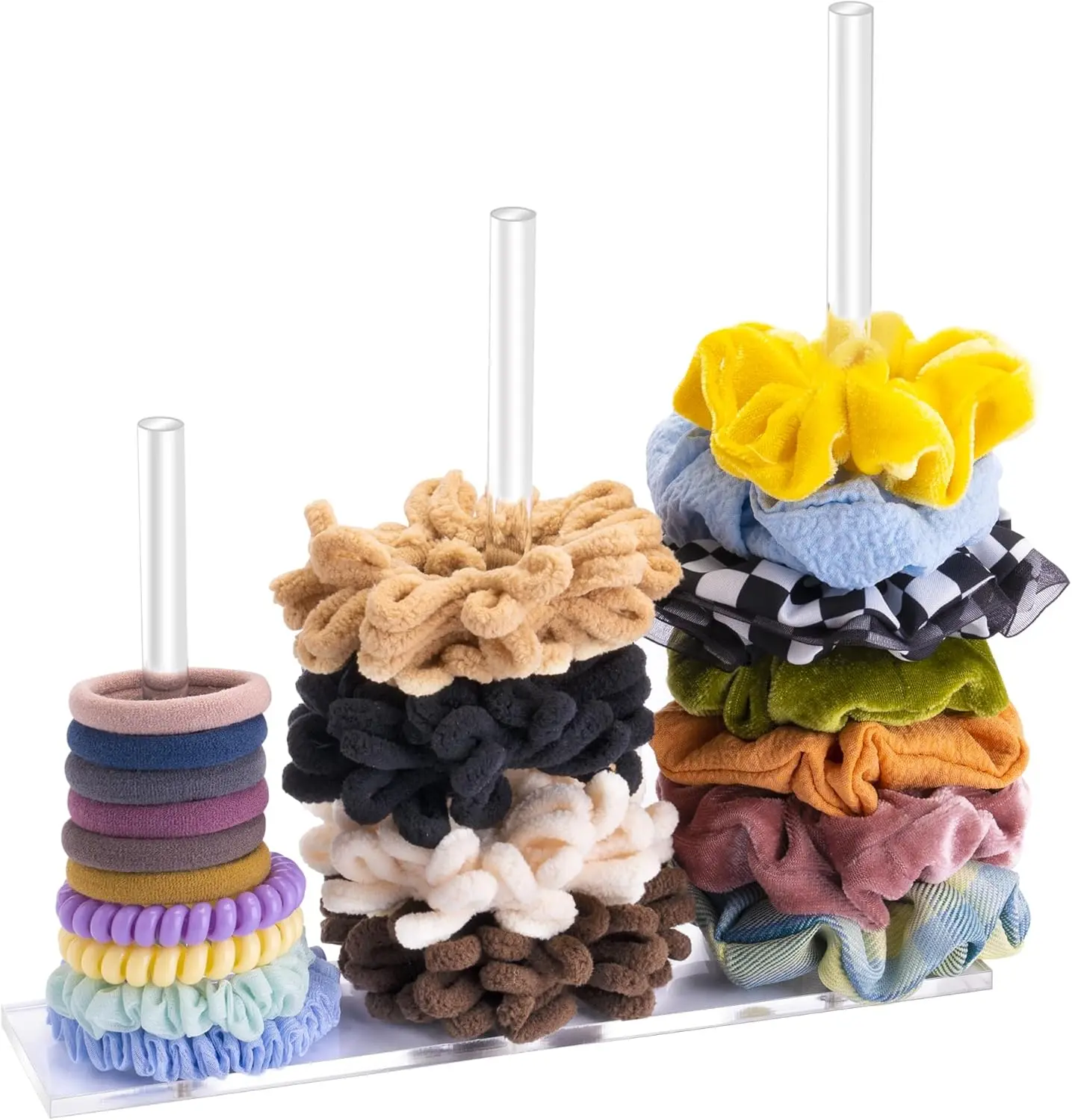 3-Tiers Acrylic Scrunchie Holder Stand, Clear Hair Tie Organizer Storage for Women Teen Girls Gifts Scrunchy Hair Accessories Organizer Racks