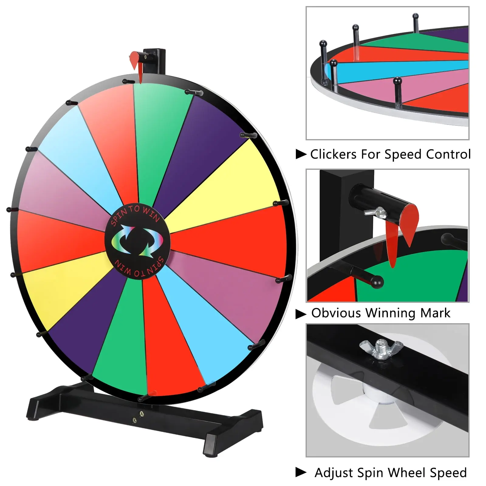 24" Acrylic Tabletop Spin Prize Wheel - 14-Slot Editable Dry-Erase Fortune Game, Customizable Colorful Design with Adjustable Spin Speed for Office Presentations, Events, Office Stationery Supplies