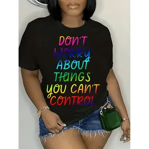Plus Size Geometric Print Crew Neck Tee - Soft Medium Stretch Polyester, Machine Washable, Casual Summer Top for Women - Oversized Fit, Vibrant Print Design, Short Sleeve, Pullover Style