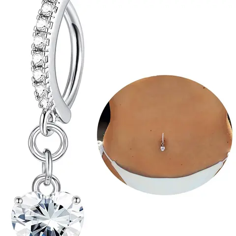 Fashion Rhinestone Heart Shaped Belly Button Ring, Fashion Jewelry for Party, Daily Clothing Decor, Trendy All-match & Exquisite Jewelry for Birthday Gift, Body Piercing Jewelry, Navel Piercing Jewelry, Belly Rings