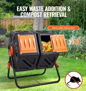 VEVOR Compost Bin 37-Gal Dual Chamber Composting TumblerHigh Volume Two Rotating Chambers with 2 Sliding Door and Steel FrameBPA Free Composter Bin Tumbler for GardenKitchenYardOutdoor