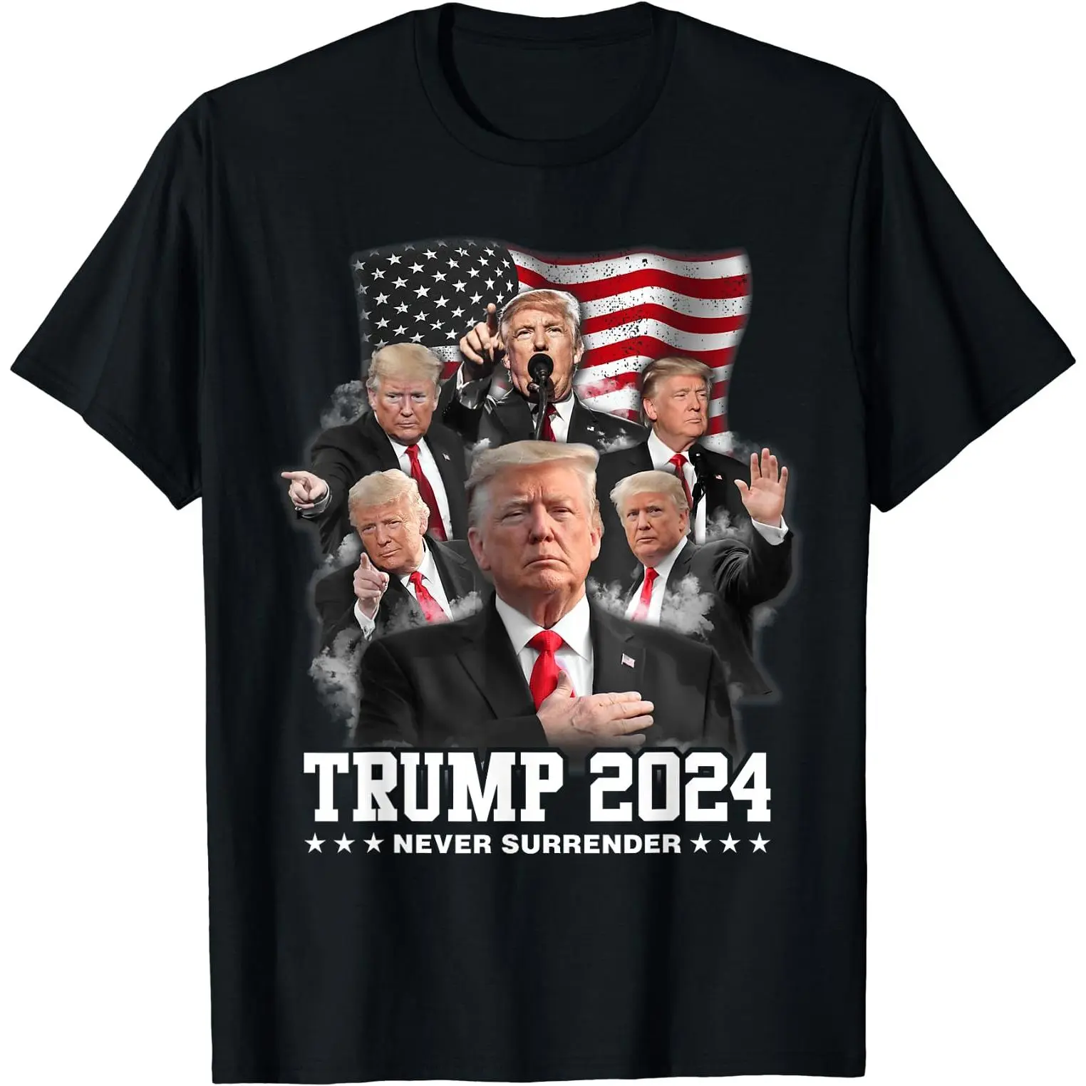 Men's Short-Sleeve Donald J Trump 2024 Never Surrender US Flag Streetwear T-Shirt - Soft, Breathable Cotton Fabric, Unisex Comfy Fit