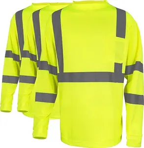 High Visibility Safety Shirt Class 3 Reflective Long Sleeve T-Shirt  Breathable Hi-Vis Workwear for Construction & Warehouse, 1-Pack or 3-Pack Safety Shirt