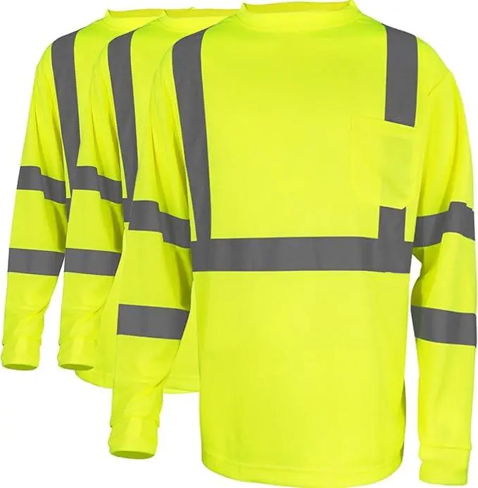 Eccosafe Class 3 High Visibility Reflective Strips Long Sleeve Safety Shirt - Breathable Fabric Outerwear for Roadside Work, 1-Pack or 3-Pack Warehouse Work Safety Equipment, Long Sleeve Shirt