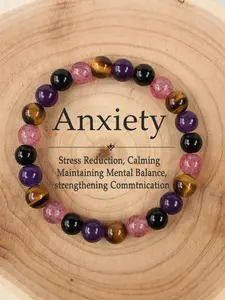 Tiger Eye & Strawberry Quartz Beaded Bracelet, Healing Crystal Bracelet, Unisex Crystal Jewelry, Fashion Accessories for Women & Men, Spiritual Gift for Manifestation