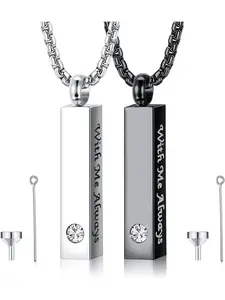 2 Pcs Urn Necklace for Ashes Men Women Keepsakes for Ashes Black Silver Stainless Steel Bar Pendant Necklace Memorial Cremation Jewelry for Lost Love with Engraved Saying Exquisite Jewelry Gift