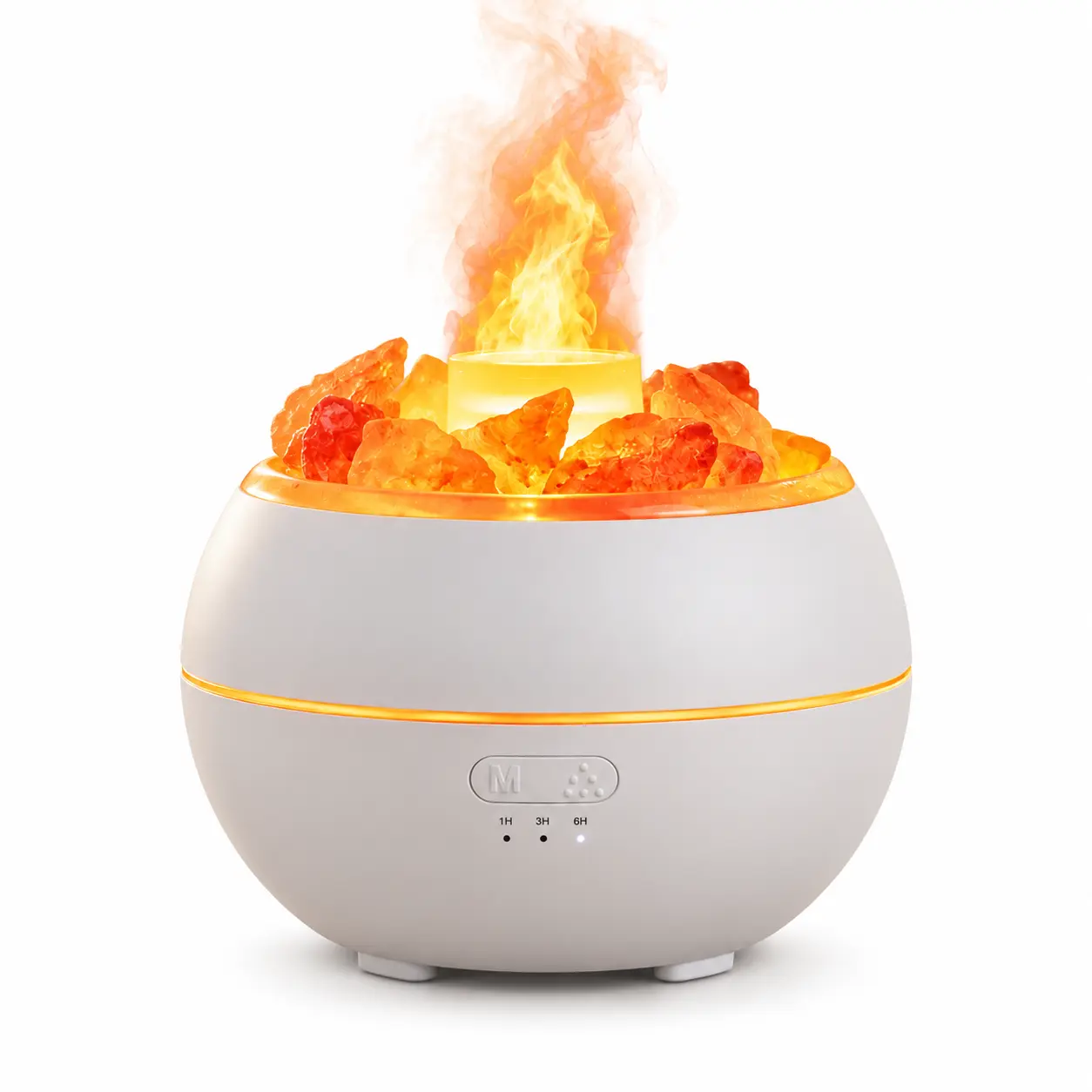 Flame Aroma Diffuser Humidifier with Himalayan Salt Stone, Essential Oil Diffuser with Negative Ion Mist & Ambient Flame Light, Multifunctional Aromatherapy Machine for Bedroom, Office & Home