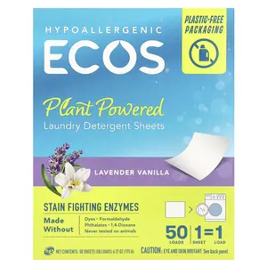 Earth Friendly Products ECOS®, Plant Powered Laundry Detergent Sheets, Lavender Vanilla, 50 Sheets