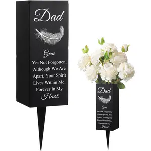 Dad cemetery vases for grave metal cemetery grave flower vase memorial flower holder with spike dad floral graveyard decorations for burial ground lawn yard funeral fathers day
