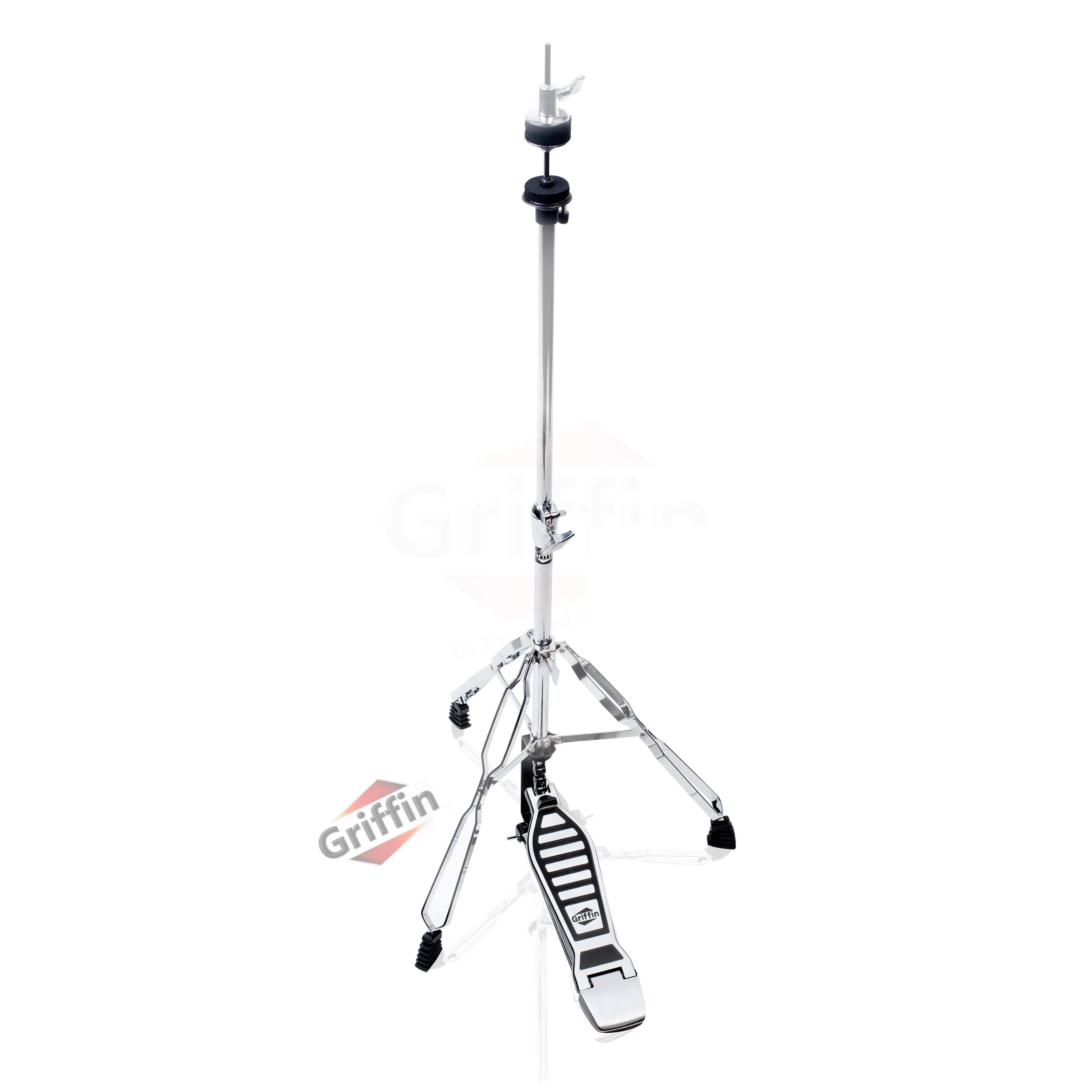 Deluxe Hi-Hat Stand by GRIFFIN | Hi Hat Cymbal Pedal With Pull Chain | HiHat Mount with Chrome Double Braced Hardware Accessory Set | Adjustable High Hat Holder Ideal for Mobile Percussion Drummers
