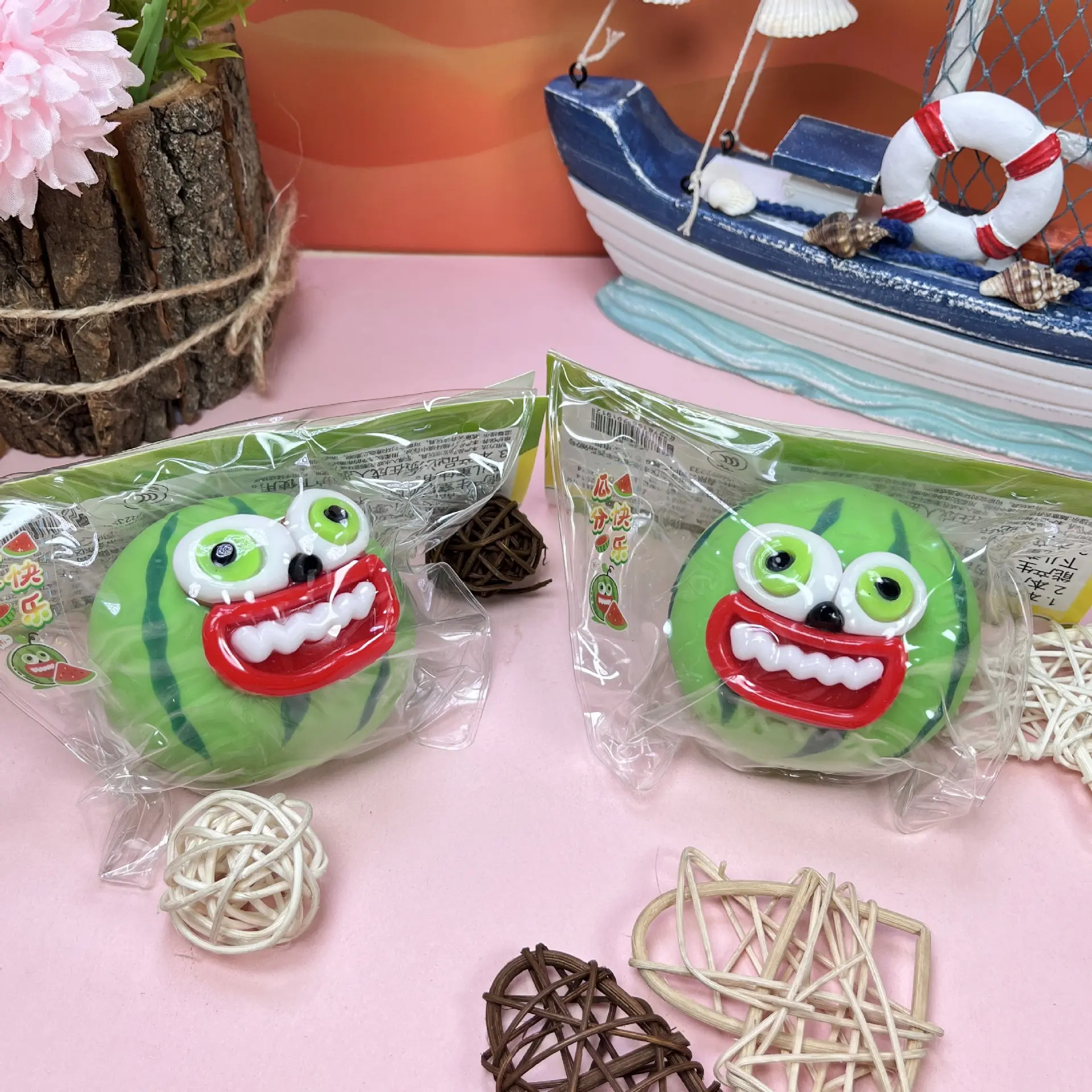 Pop Out Eyes Grinning Watermelon Squishy Toy, Fluid Filled Stress Relief Squeeze Fidget Toy