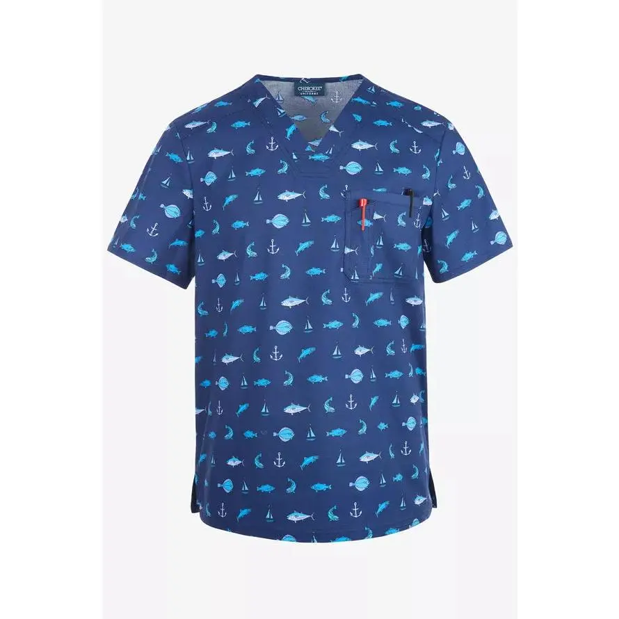 Cherokee Genuine Men's V-Neck Print Scrub Top – Gone Fishin'