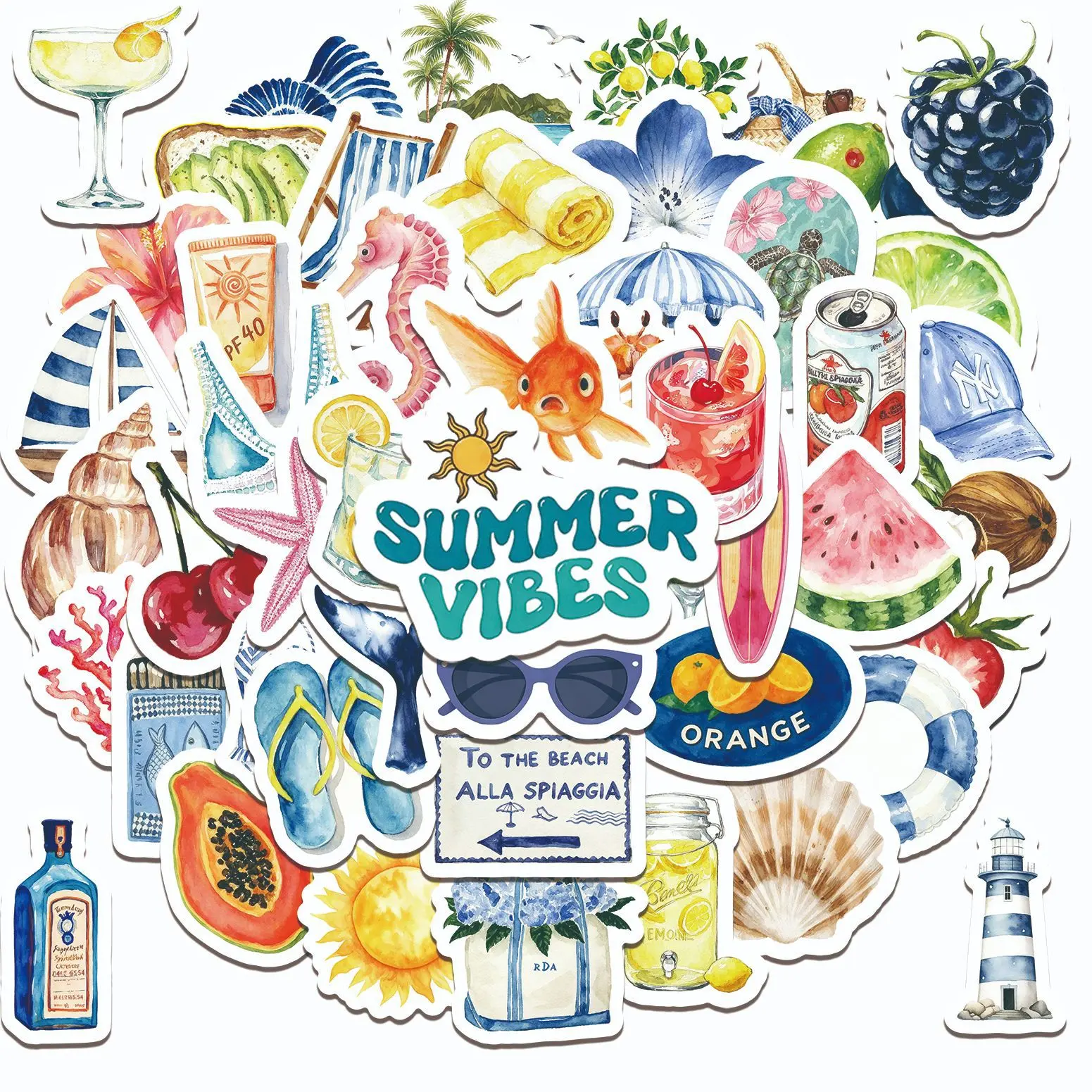50pcs Summer Beach Series Stickers, Car Decals, Automobile Decals, Decals for Vehicles, Vehicle Decoration, Suitable for Scrapbooks, Diaries, Laptops, Water Bottles, Cars, Etc. A Gift with A Positive Message and A Design Based on Faith.