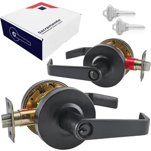 Commercial Door Handle Black - Grade 2 Lockset - Door Lever Schools Offices Industrial UL CUL & ADA - ANSI A156.2 (Keyed (Entry Doors))