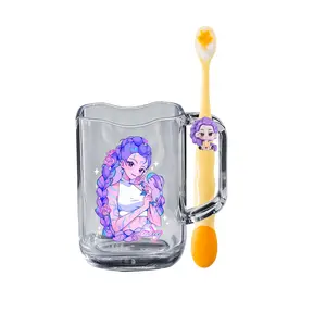 Cute Cartoon Character Toothbrush Cup, Acrylic Toothbrush Holder, Fun Fashion Bathroom Water Cup, Soft Bristle Toothbrush, Bath Accessories Gift, Toothbrush Storage