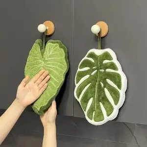 2PCS Monstera deliciosa hand towel, hanging coral fleece, heat-absorbing, plant-themed hand towel, kitchen towel, absorbent and lint-free.