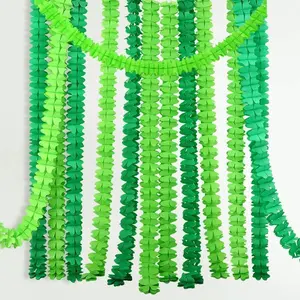4pcs Green Party Decorations Clover Streamers Leaf Paper Hanging Banners Shamrock for Wedding Baby Shower St Patrick's Day Jungle Wild One Birthday Tropical Dino Party Celebration Supplies Wedding Arch Wall Hanging Backdrop